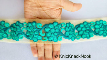 Beige Net Lace Trim With Blue / Black And Grey / Pink Floral Embroidery, Floral Trim, Approx. 45mm wide - 210119L508 / 09/ 10